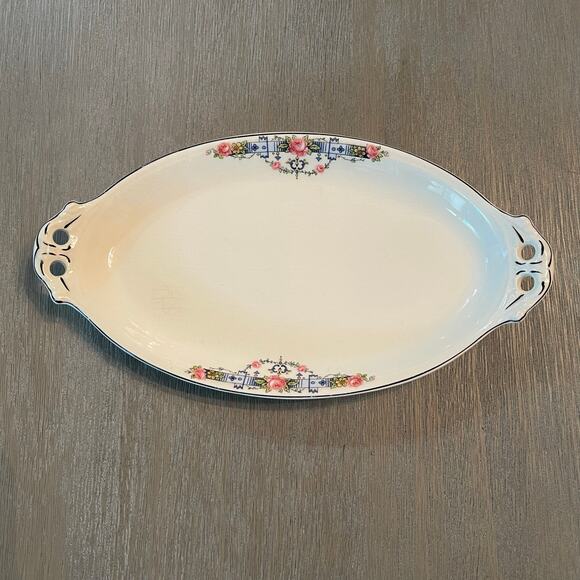 Vintage Mid Century Canonsburg Pottery Co. Oval Serving Plate Floral Made in USA - Picture 1 of 13
